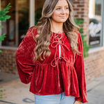 Grace Velvet Blouse - Carmine