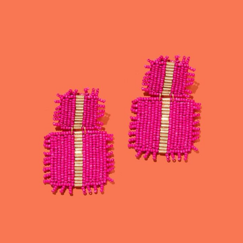Magenta Beaded Square Drops