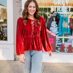 Grace Velvet Blouse - Carmine
