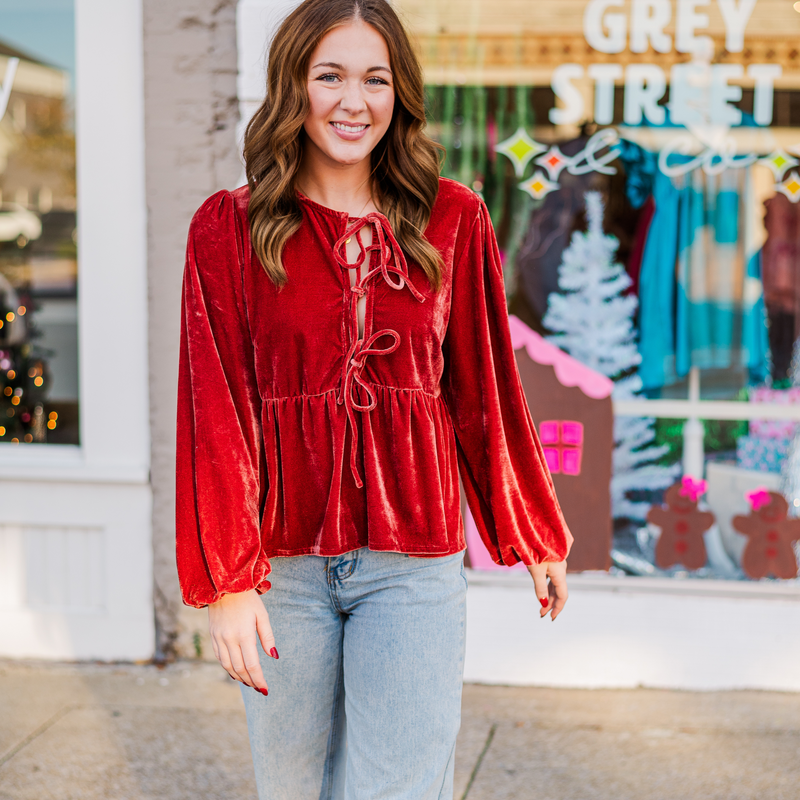Grace Velvet Blouse - Carmine