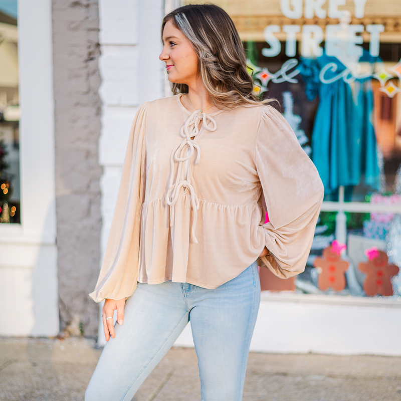 Grace Velvet Blouse - Oatmeal