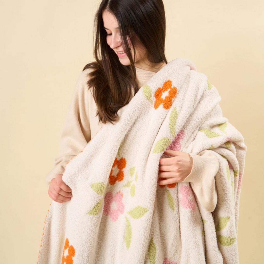 Floral Pink Scalloped Luxe Blanket