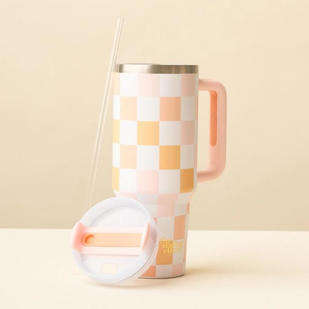 Take Me Everywhere Tumbler - Peach Check