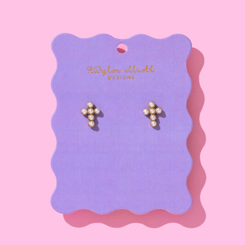 Faith Pearl Cross Studs